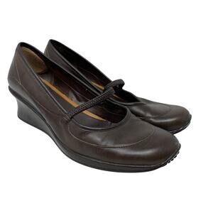 Michelle D Womens 9 Brown Leather Mary Jane Wedge Pumps Comfort Shoes